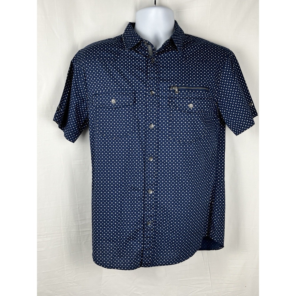 Rock & Republic Mens Blue Short Sleeve Shirt Zip Pocket Small
